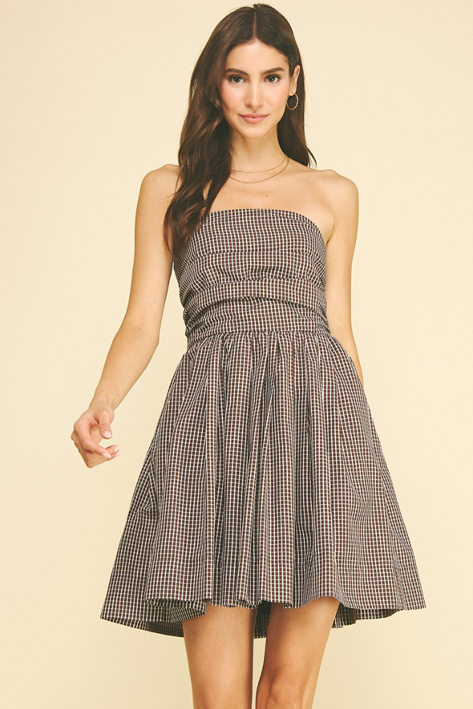 Emily strapless mini dress in brown