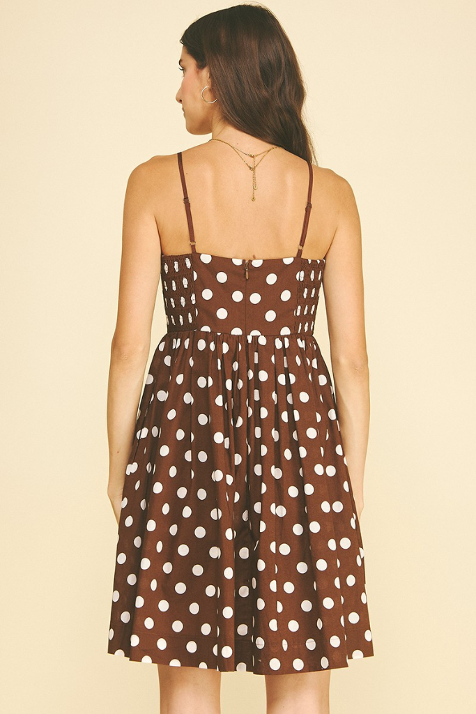 Layla polka dot mini dress in brown