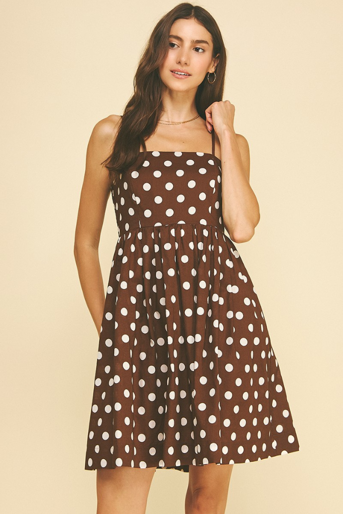 Layla polka dot mini dress in brown