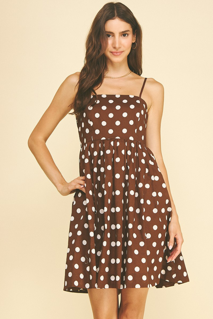 Layla polka dot mini dress in brown
