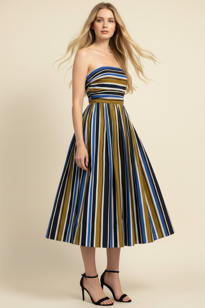 Tessa stripe midi dress in brown