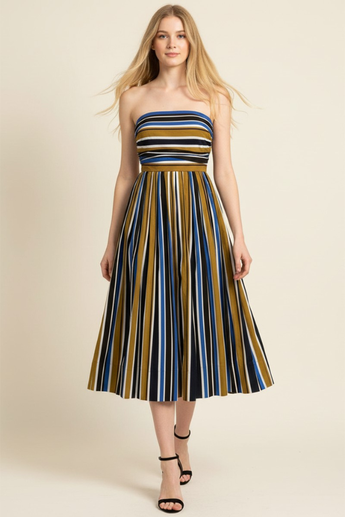 Tessa stripe midi dress in brown