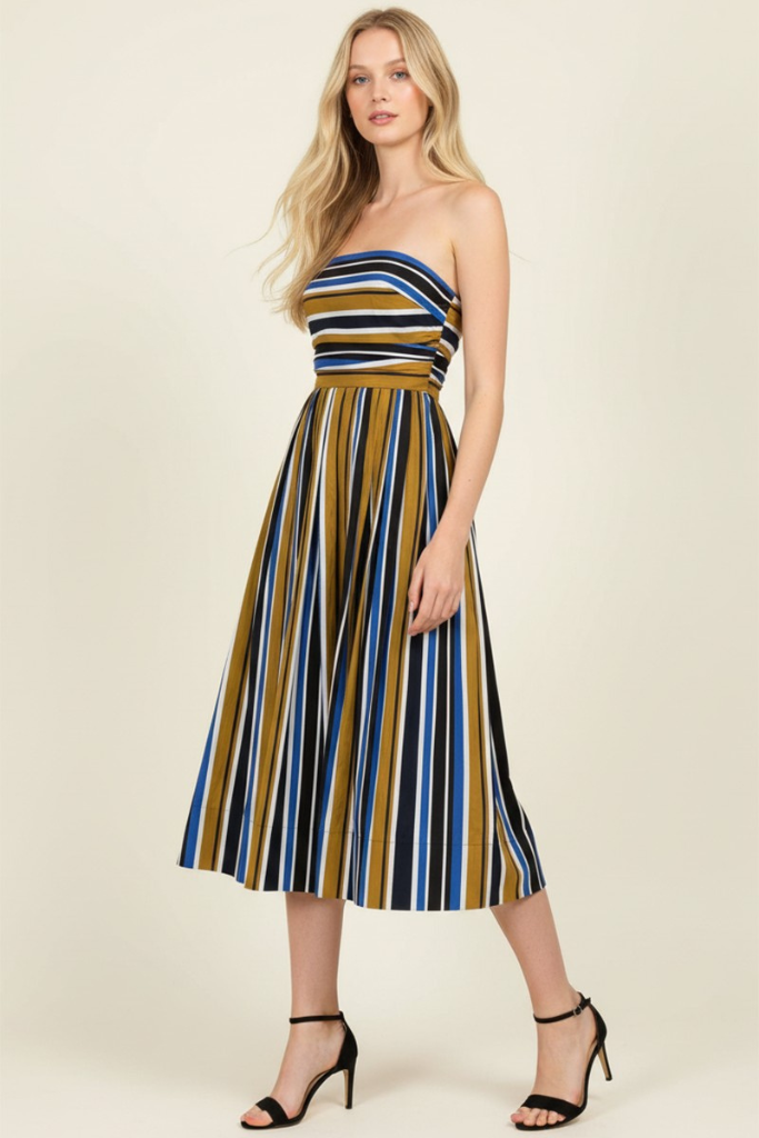 Tessa stripe midi dress in brown