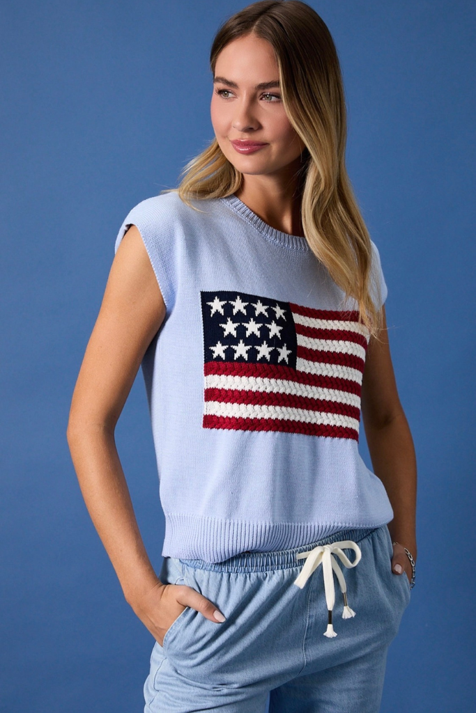 Liz flag sweater in light blue