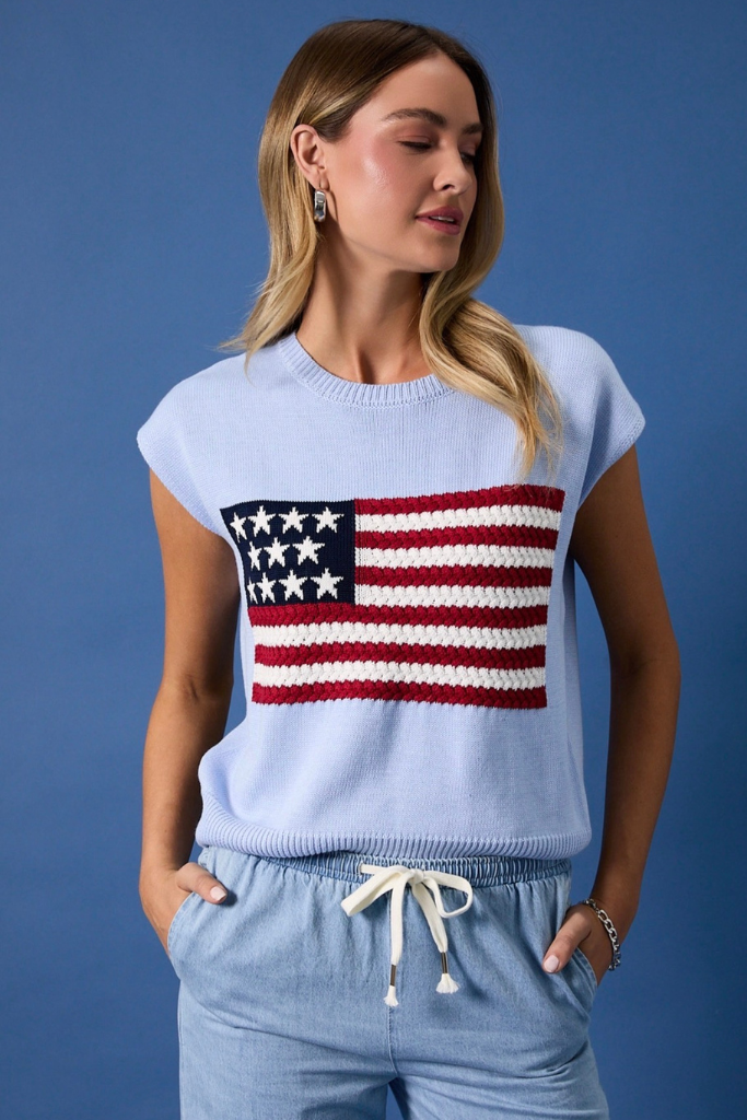 Liz flag sweater in light blue