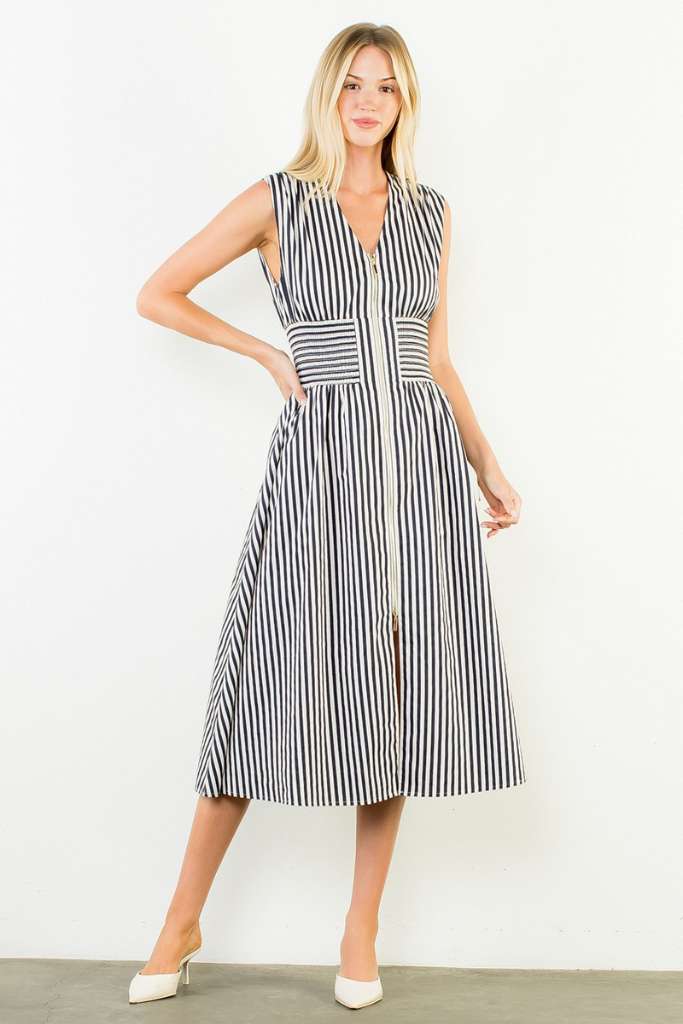 Stella stripe midi dress in navy