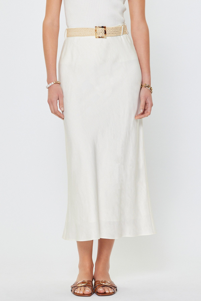 Addison linen midi skirt in white