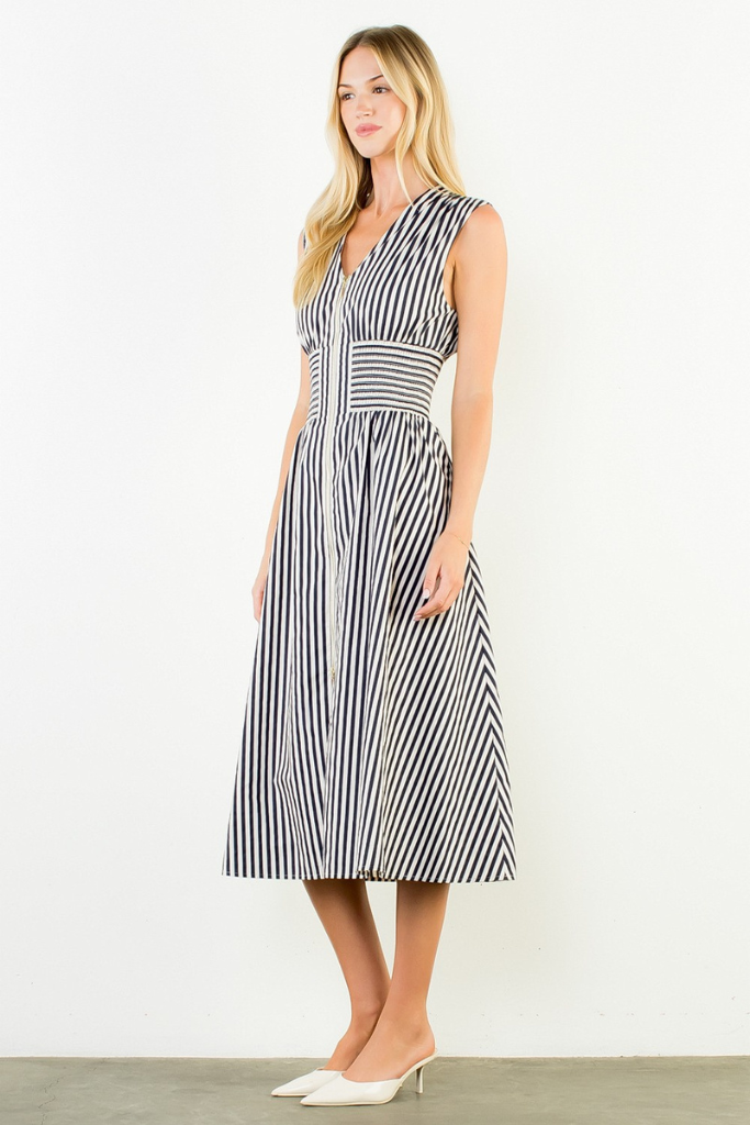 Stella stripe midi dress in navy