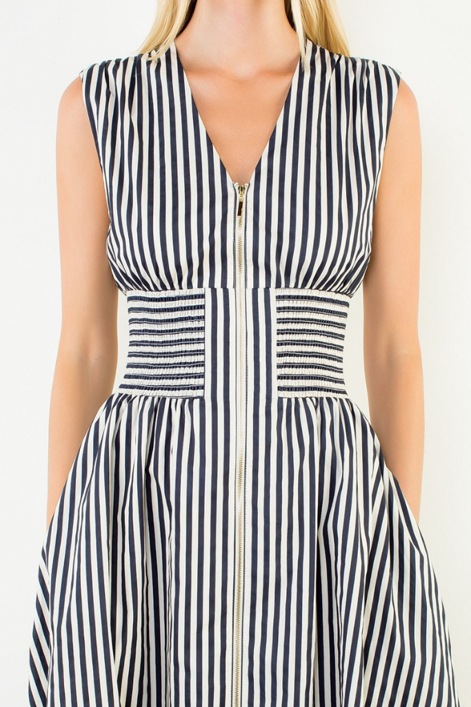 Stella stripe midi dress in navy