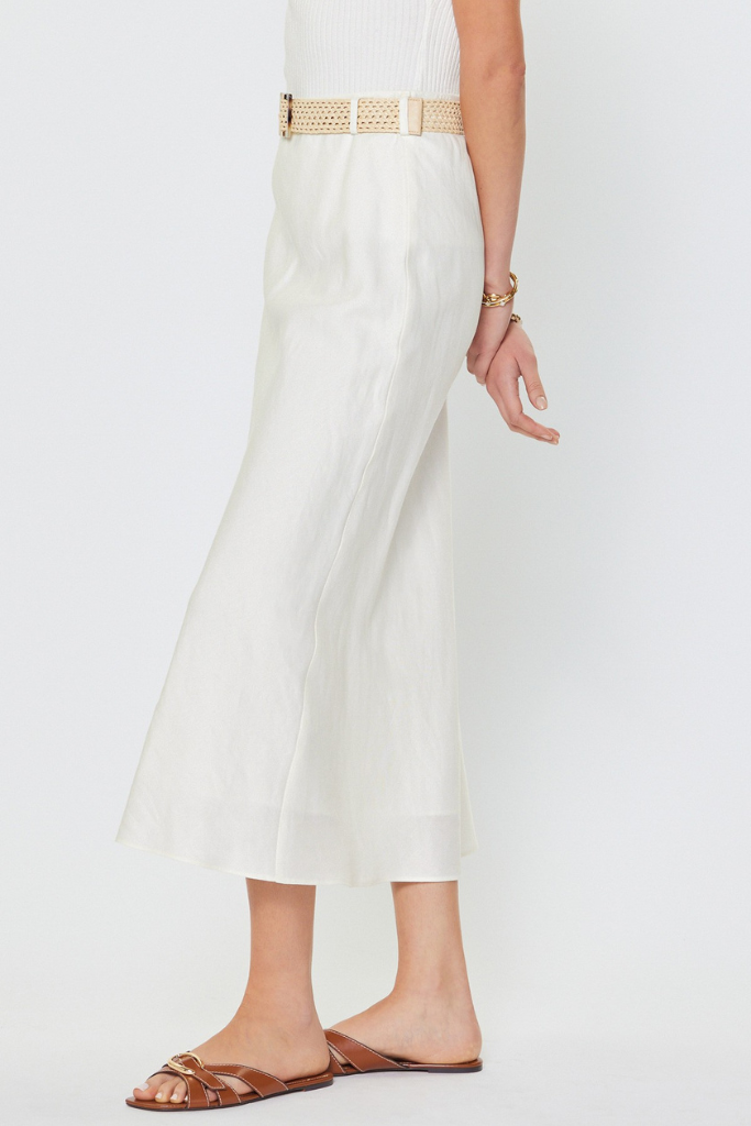 Addison linen midi skirt in white