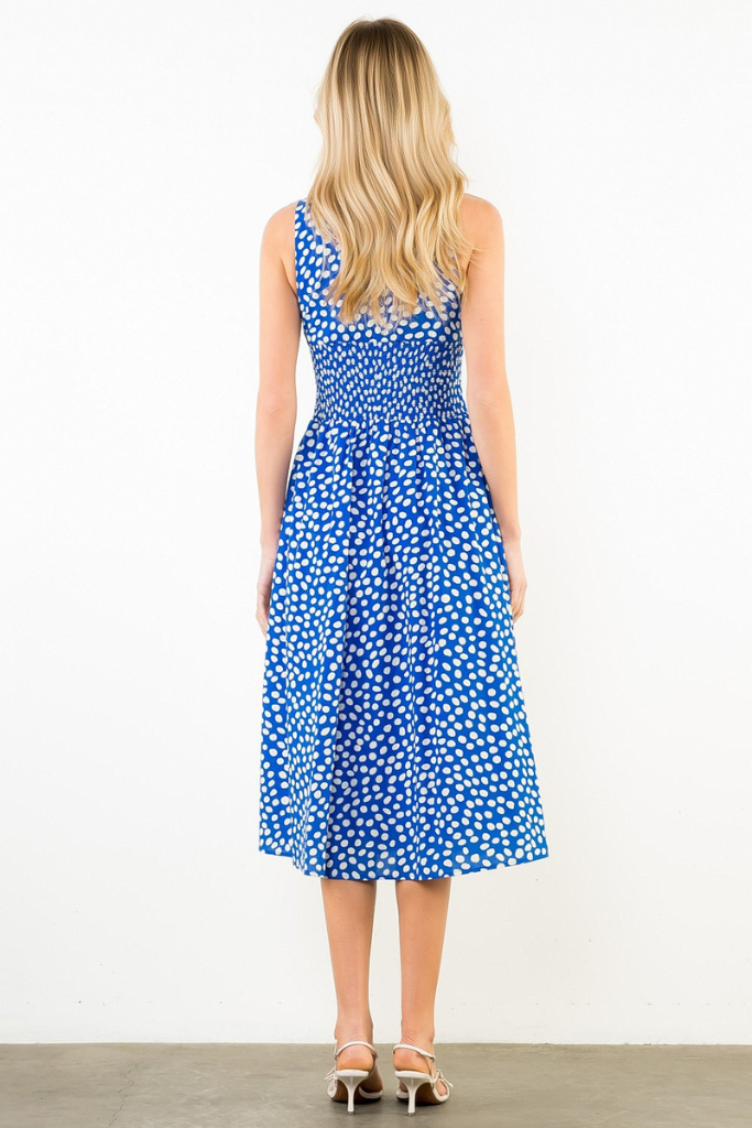 Kari dot midi dress in blue