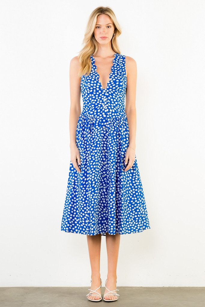 Kari dot midi dress in blue