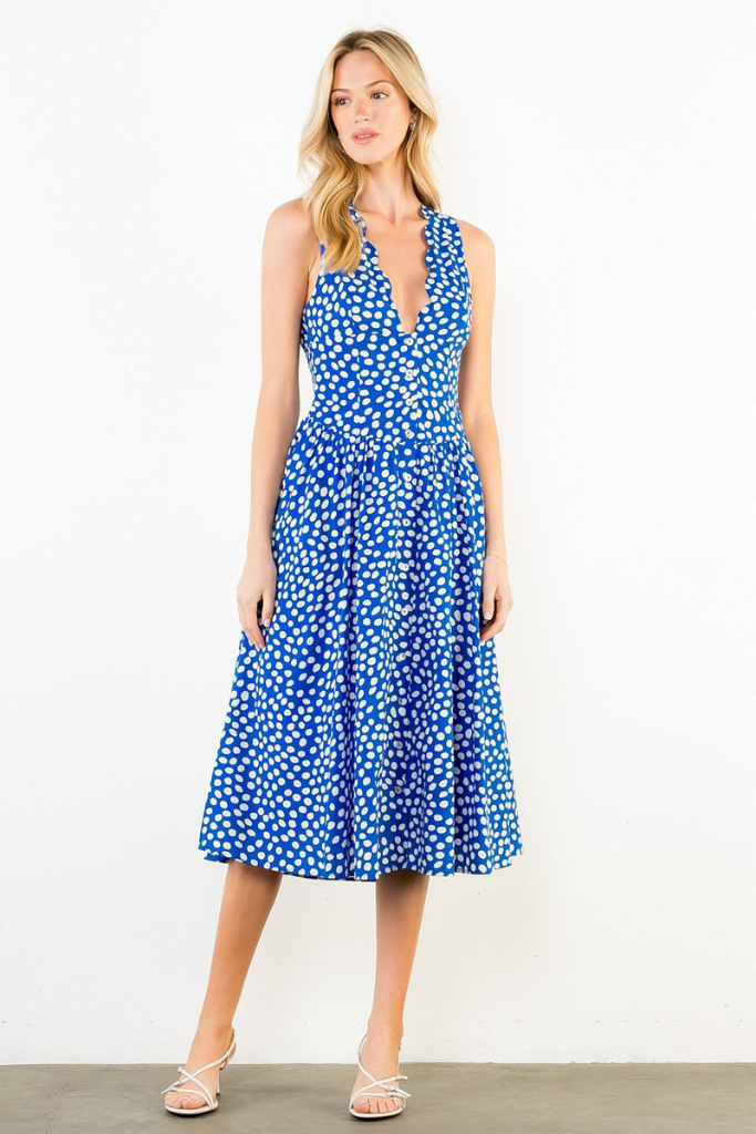 Kari dot midi dress in blue