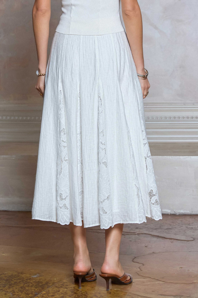 Tate lace midi skirt in white