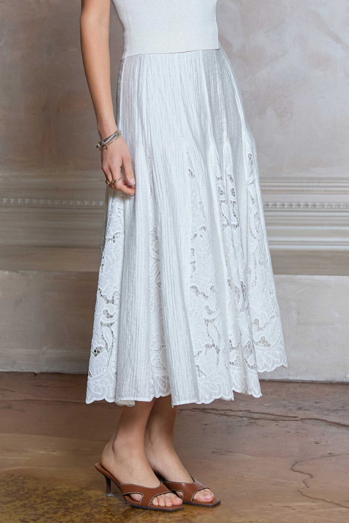 Tate lace midi skirt in white