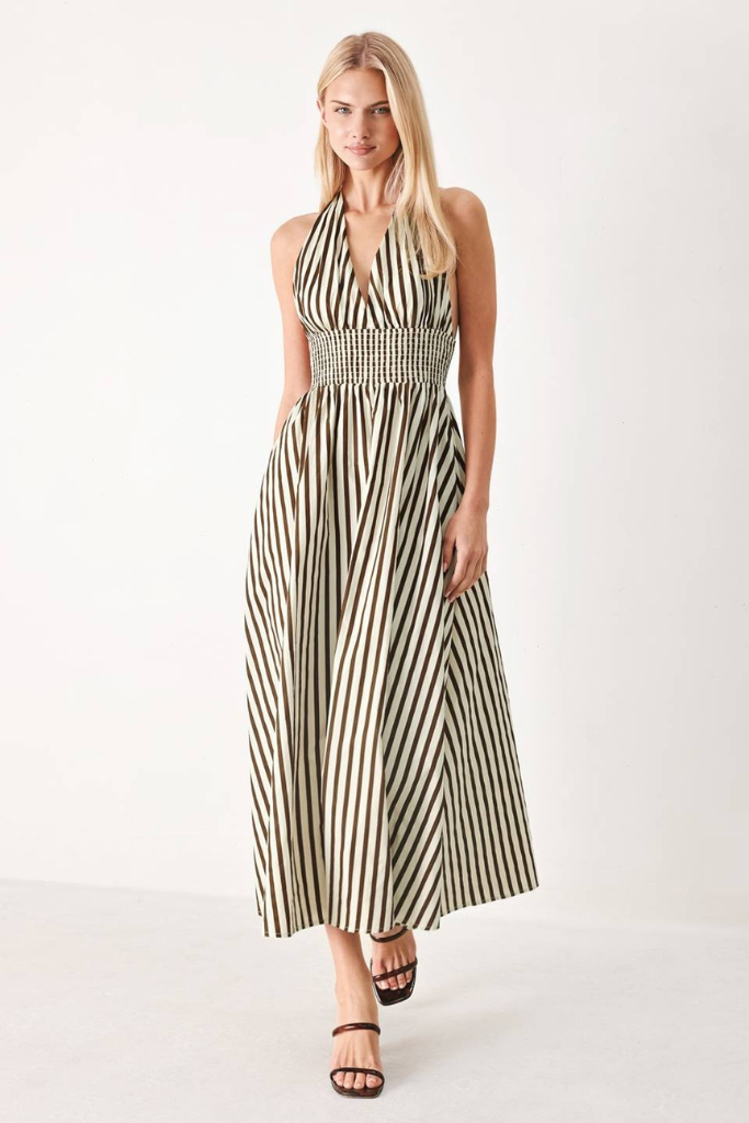 Poppi stripe halter midi dress