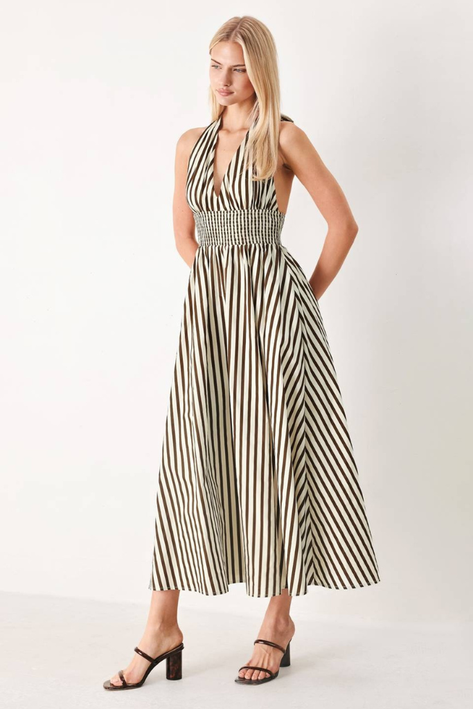 Poppi stripe halter midi dress