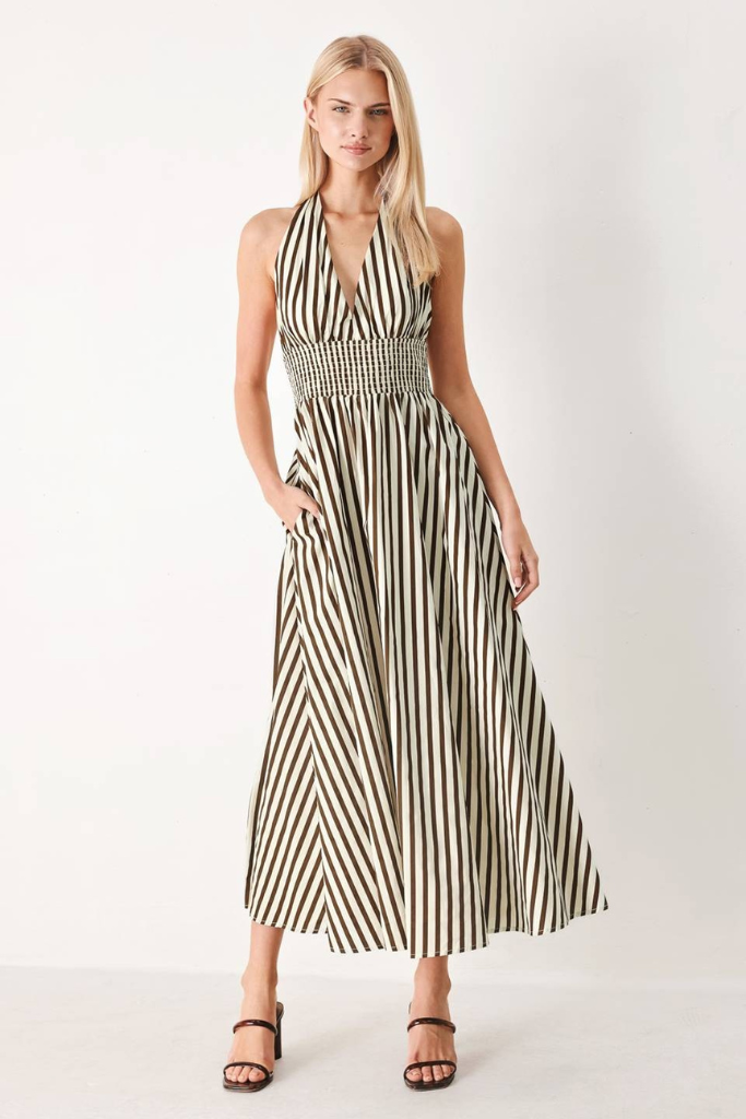 Poppi stripe halter midi dress