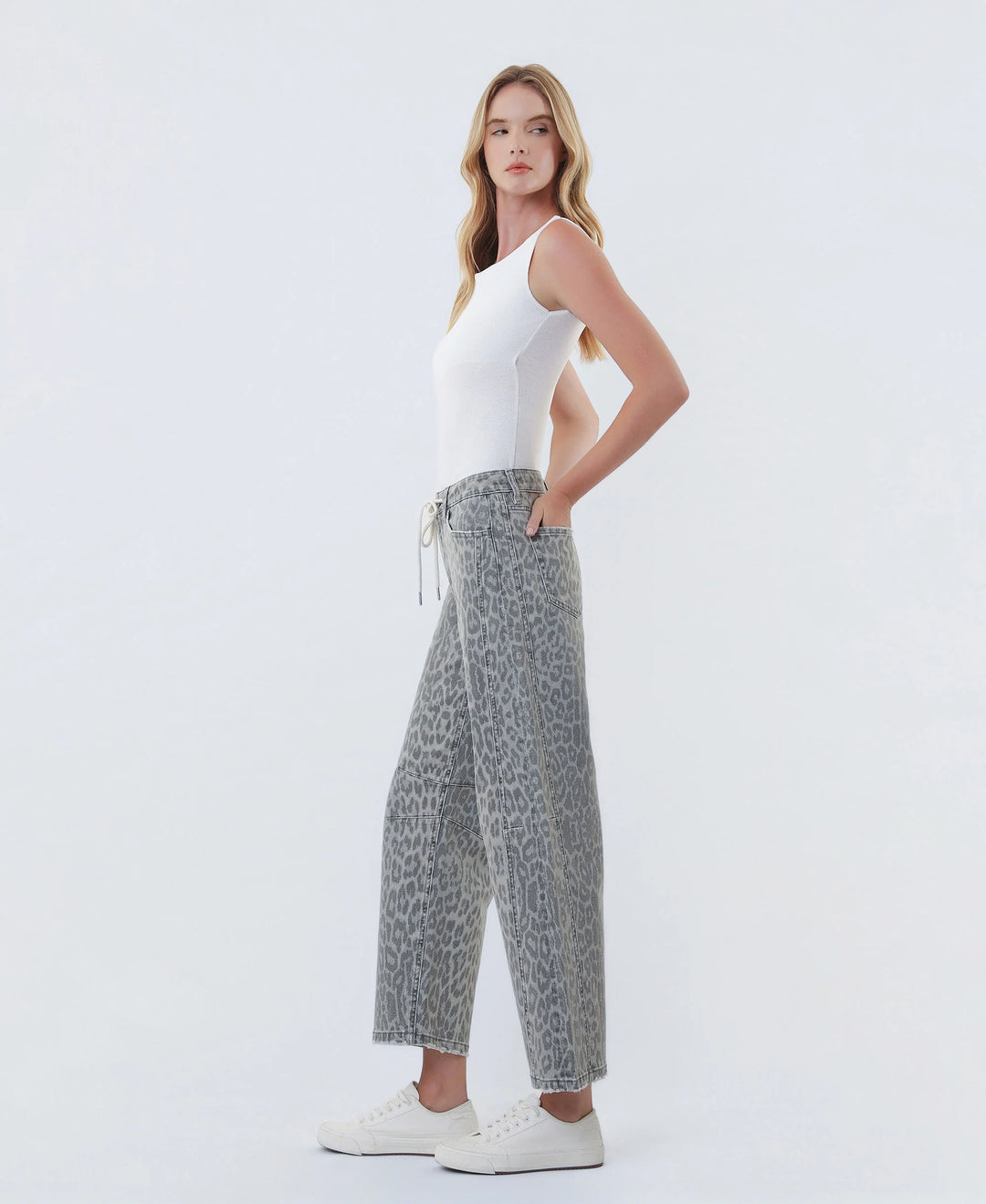 Larken leopard barrel jeans