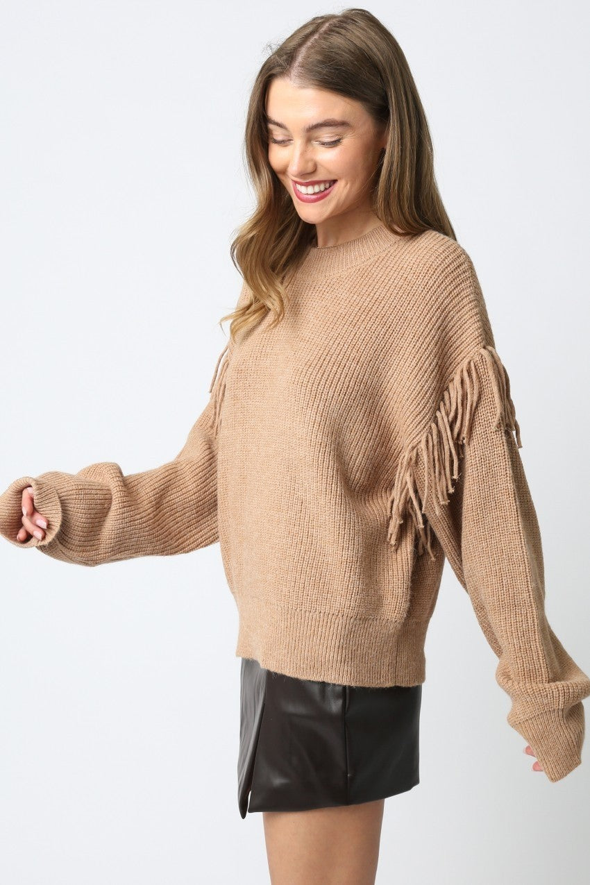 Jackie fringe sweater in taupe