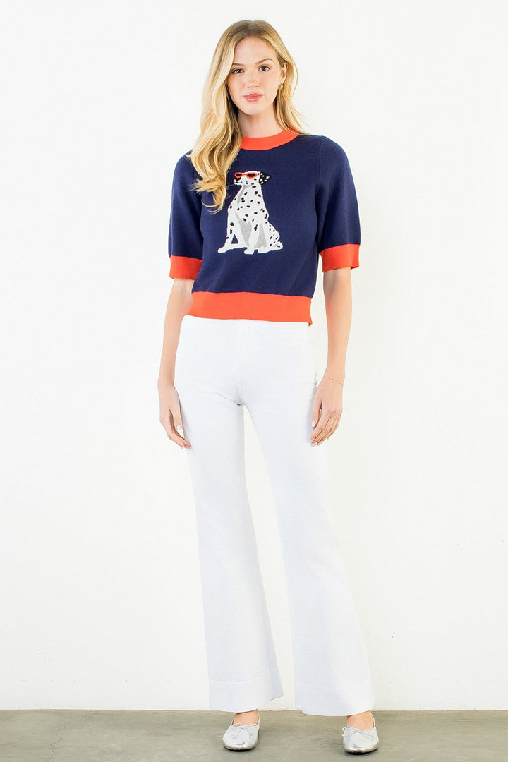 Navy + orange dalmatian sweater