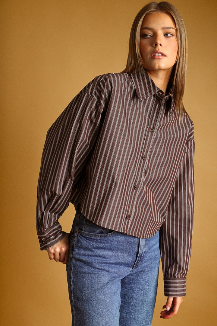 Megyn button down blouse in brown