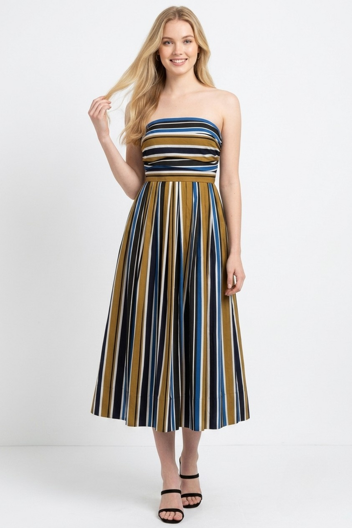 Tessa stripe midi dress in brown