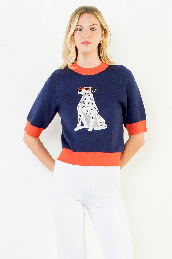 Navy + orange dalmatian sweater