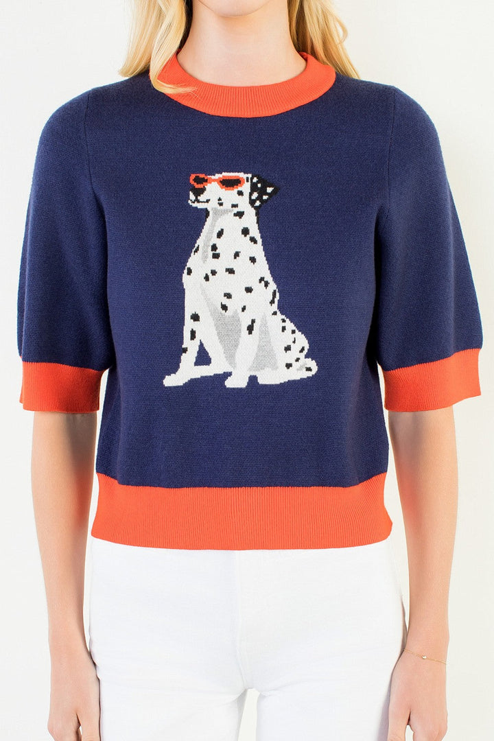 Navy + orange dalmatian sweater