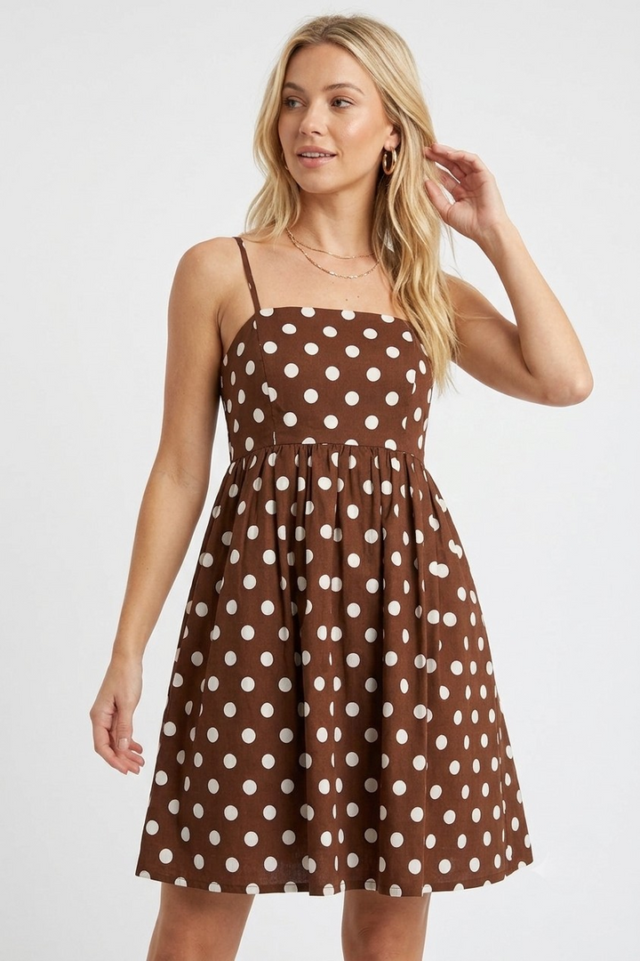 Layla polka dot mini dress in brown