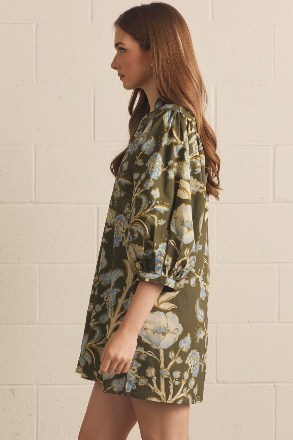 Cora long sleeve mini dress in olive
