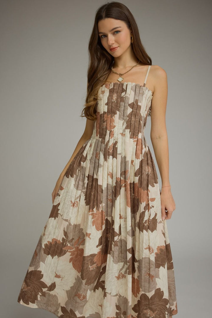 Jane floral midi dress in mocha