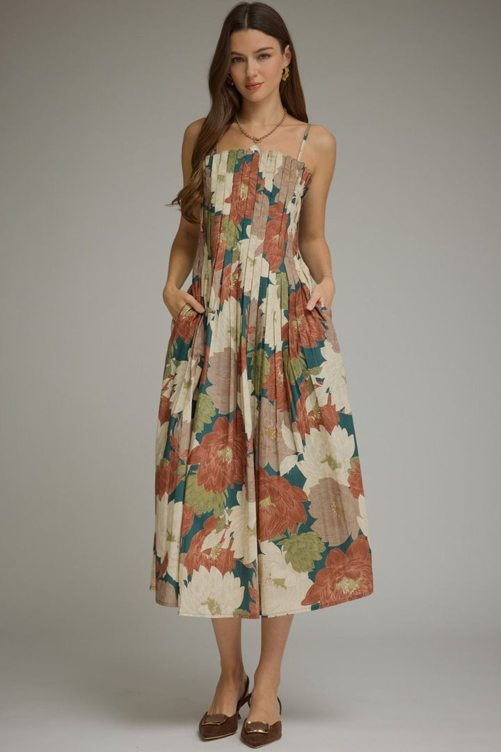 Jane floral midi dress in teal