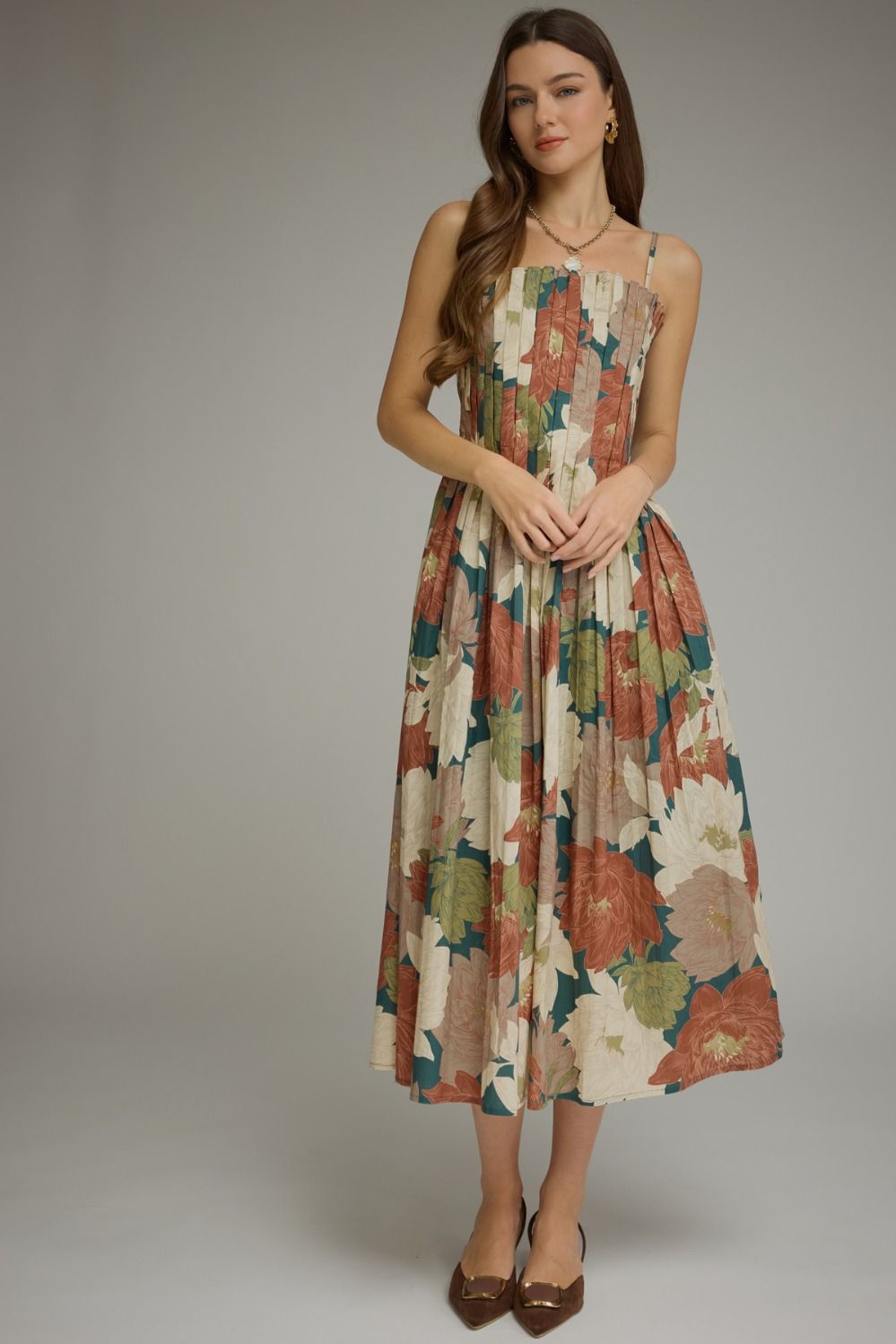 Jane floral midi dress in teal