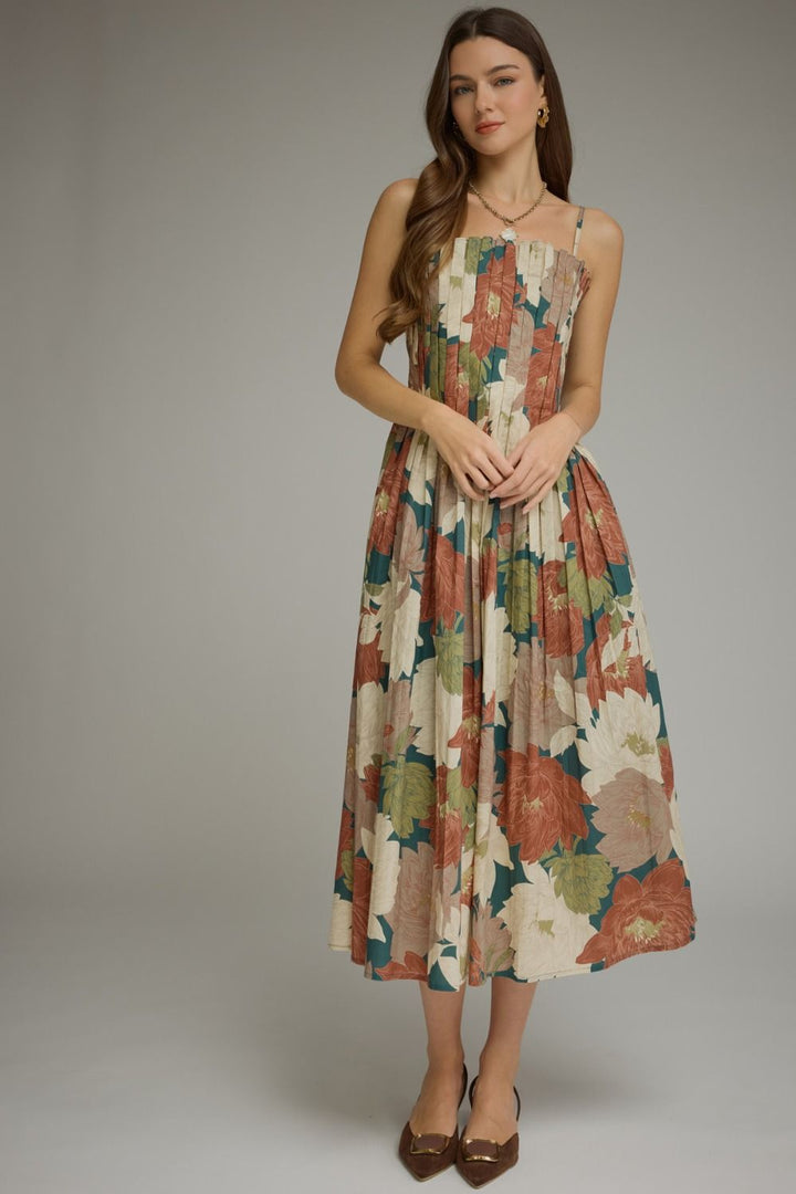 Jane floral midi dress in teal