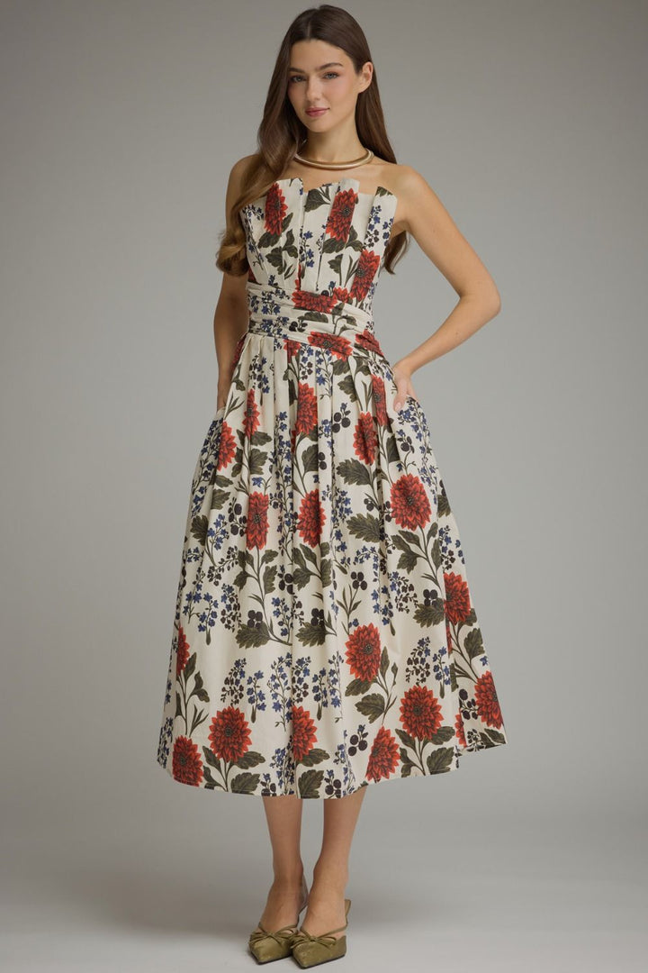 Marisole strapless midi dress in ecru