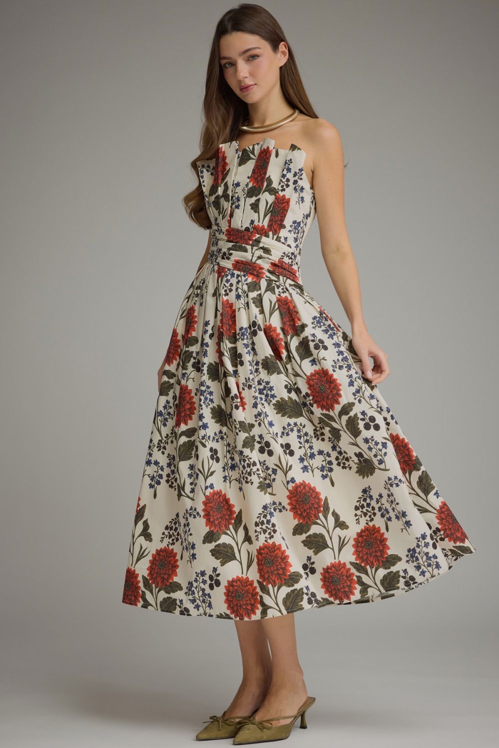 Marisole strapless midi dress in ecru
