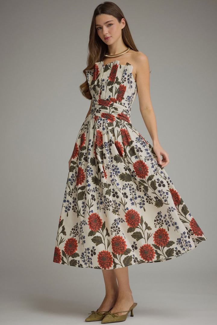 Marisole strapless midi dress in ecru