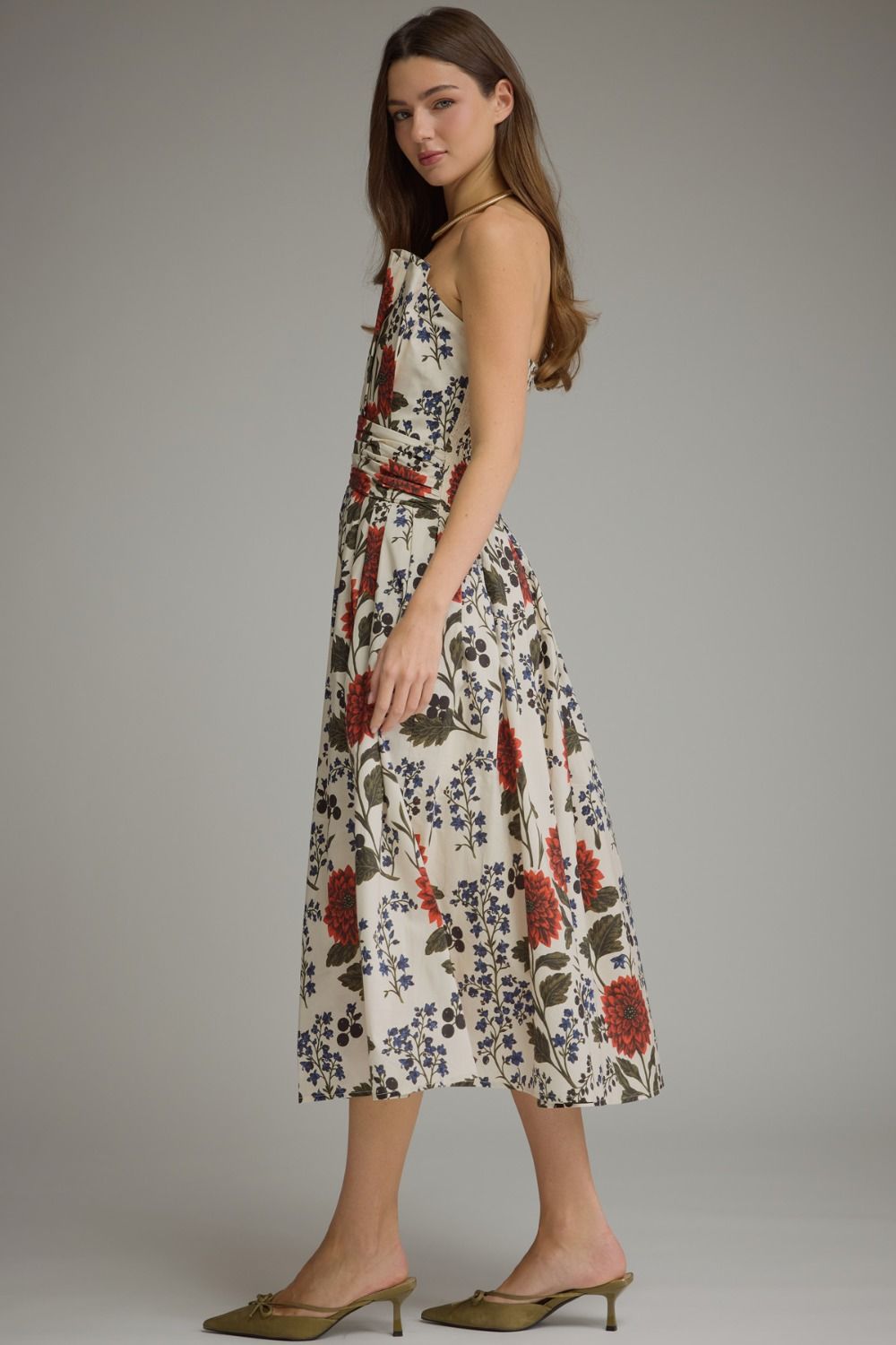 Marisole strapless midi dress in ecru