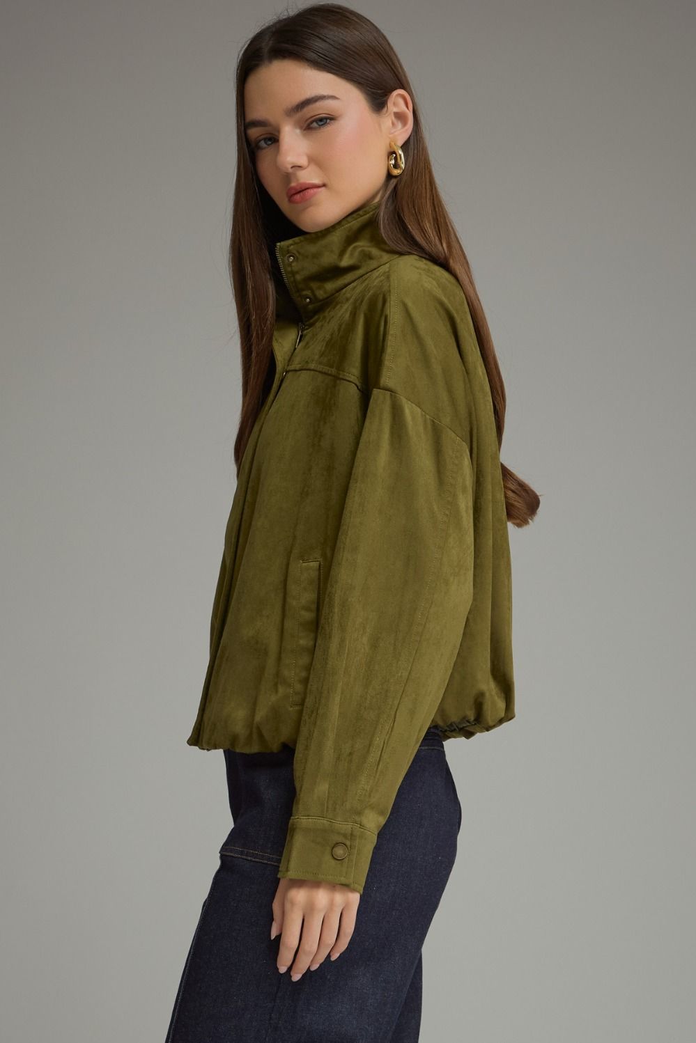 Marissa suede bubble hem jacket in olive