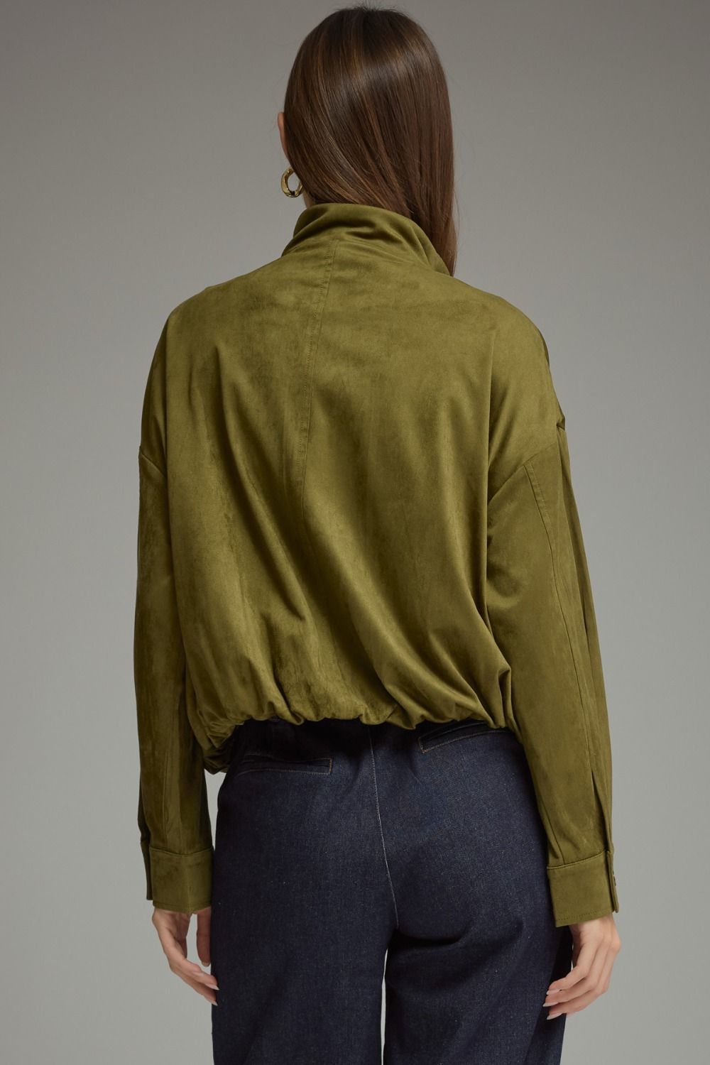 Marissa suede bubble hem jacket in olive