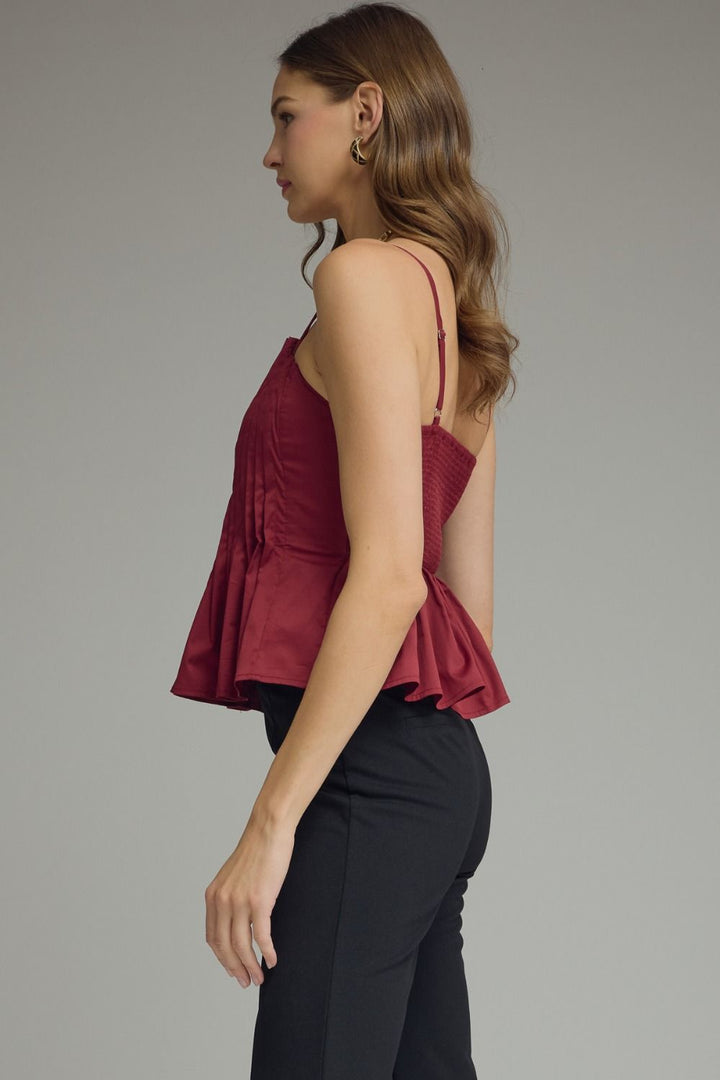 Courtney pleated top in merlot