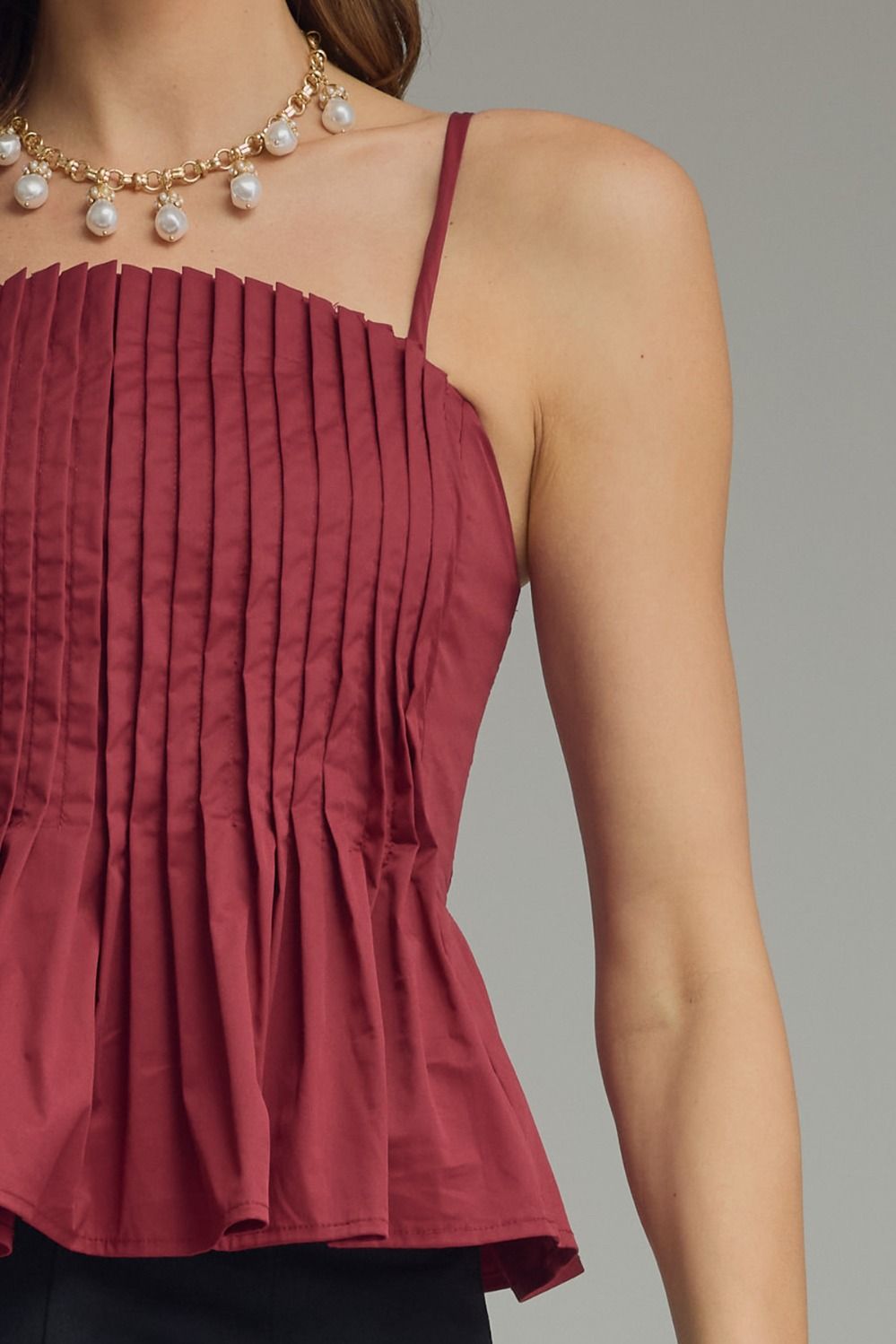 Courtney pleated top in merlot