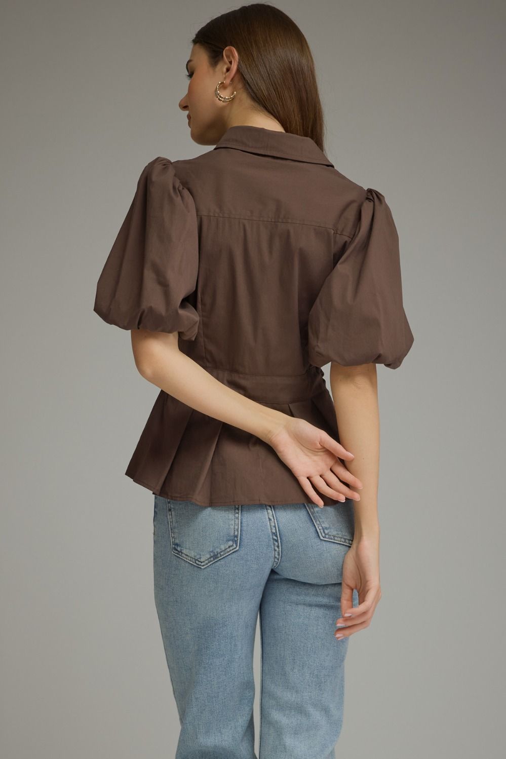 Cecily puff sleeve blouse in brown