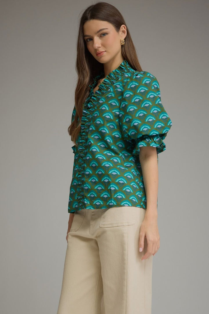 Eloise puff sleeve top in hunter green