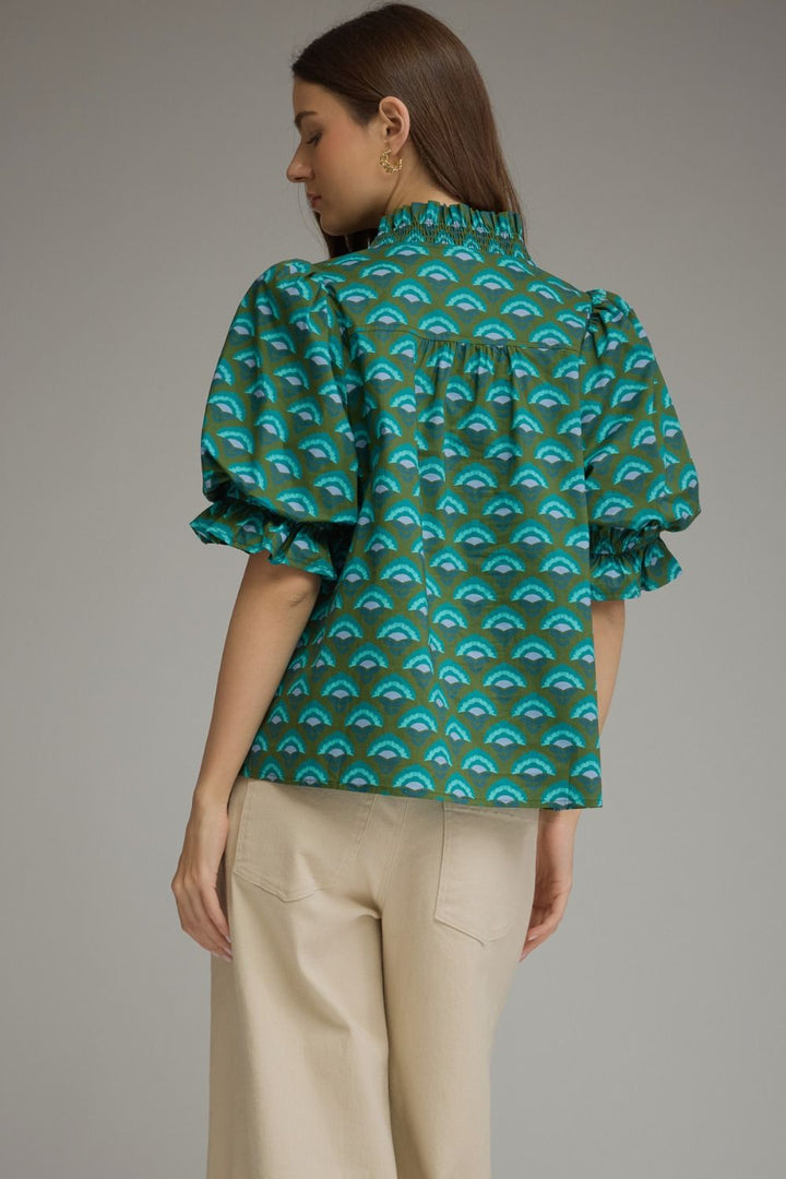 Eloise puff sleeve top in hunter green