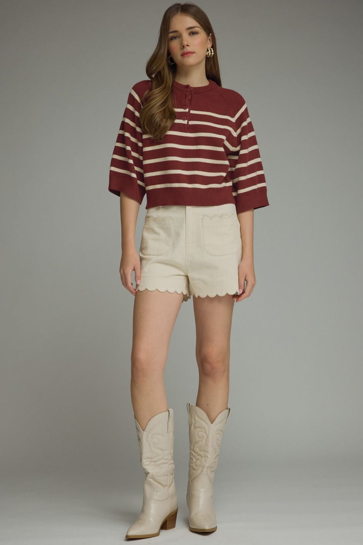 Louise striped knit top in burgundy