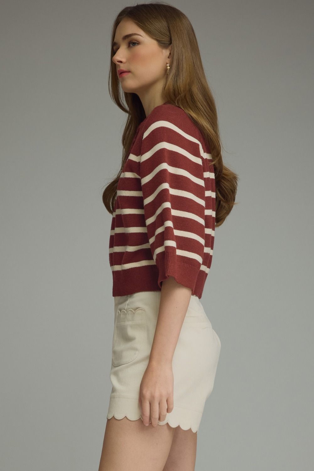 Louise striped knit top in burgundy
