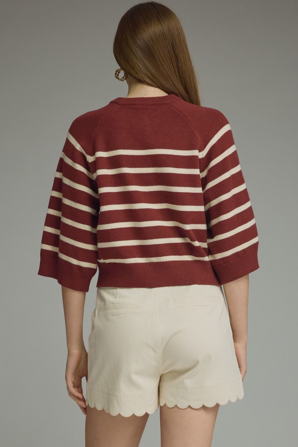 Louise striped knit top in burgundy