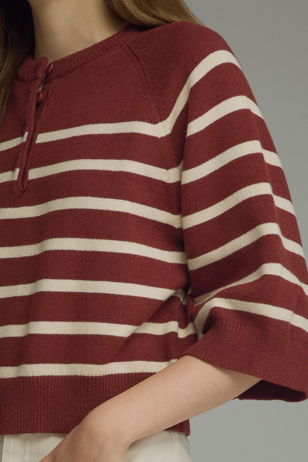 Louise striped knit top in burgundy